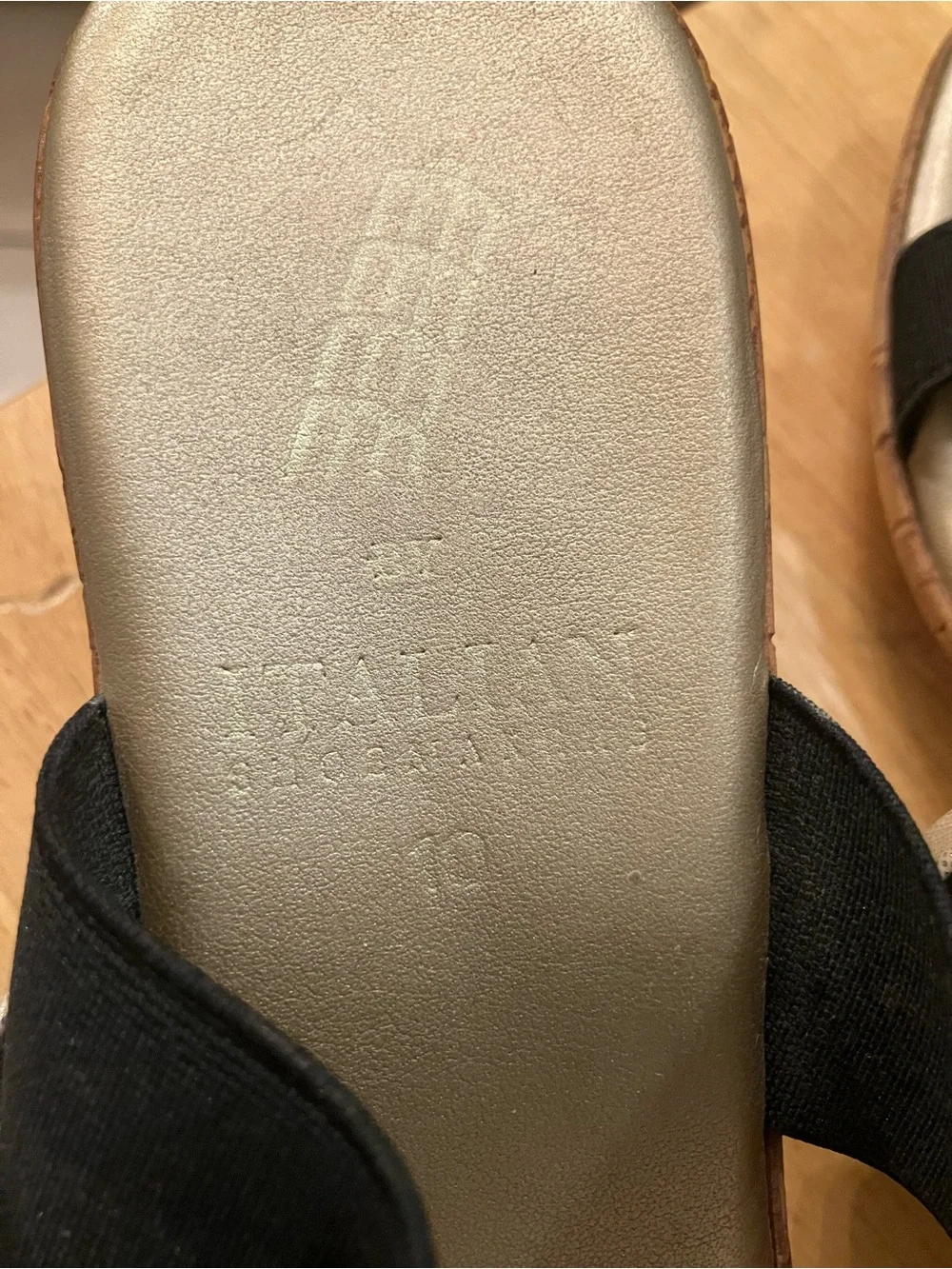 Italian Shoemakers Black and Gold Wedge Slide Mules